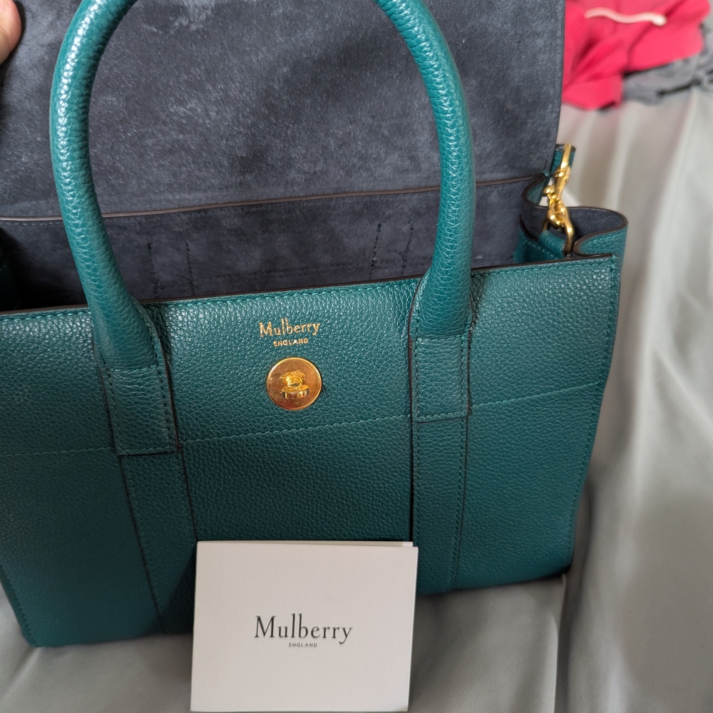 Mulberry Green Small Bayswater Satchel with Gold Hardware and Textured Leather - Picture 6 of 9